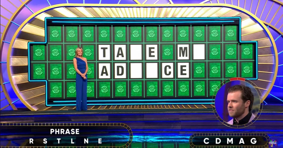 Screenshot showing the Bonus Round puzzle of Drew Goldfarb (Cover image source: YouTube/Wheel Of Fortune)