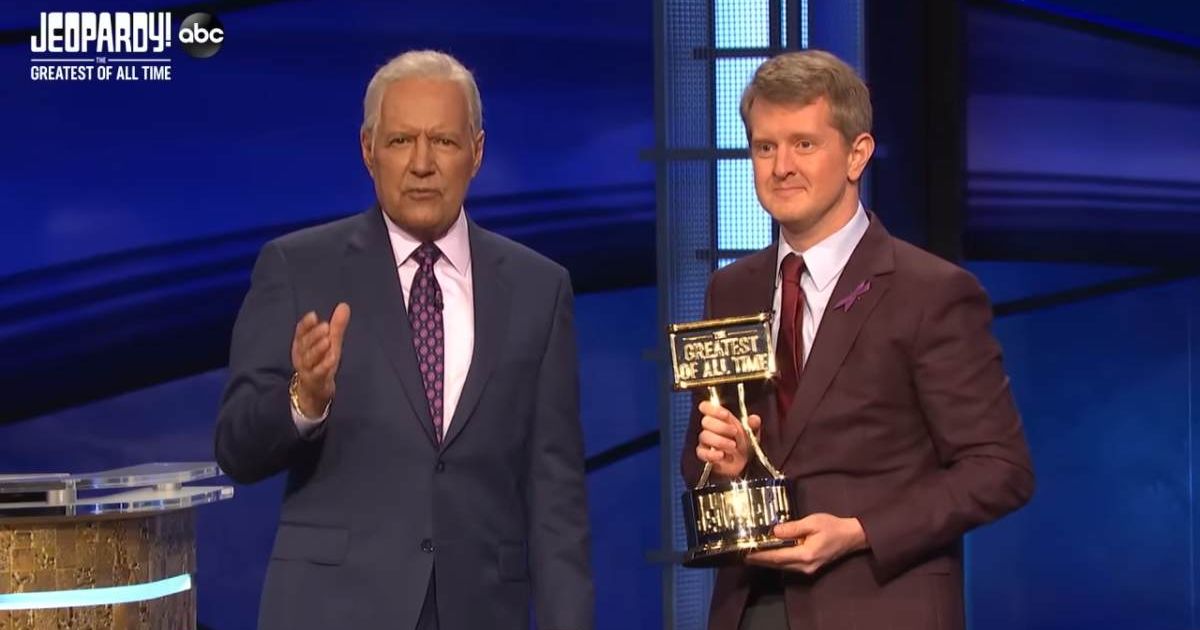 Screenshot showing Alex Trebek and Ken Jennings on Jeopardy! (Cover image source: YouTube/ABC)