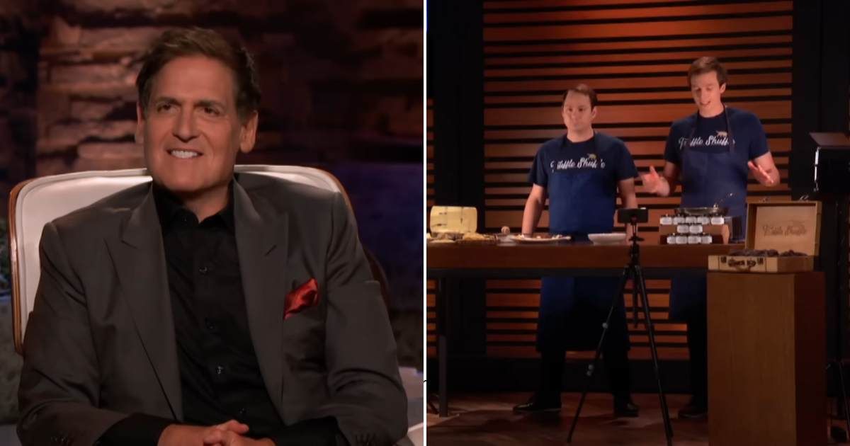 Screenshots showing Mark Cuban and the co-founders of Truffle Shuffle on Shark Tank (Cover Image source: YouTube/Sony Pictures Television)
