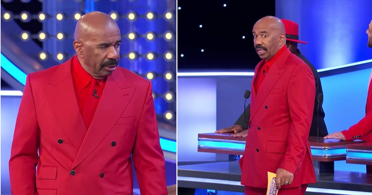 Screenshots showing Steve Harvey on "Family Feud" (Cover image source: YouTube | Family Feud)