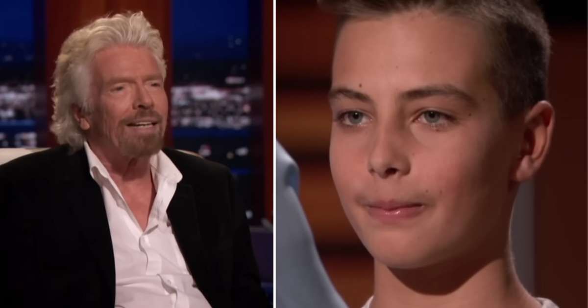 Screenshots showing Sir Richard Branson (L) and the entrepreneur on "Shark Tank." (Cover image source: YouTube | Shark Tank Global)