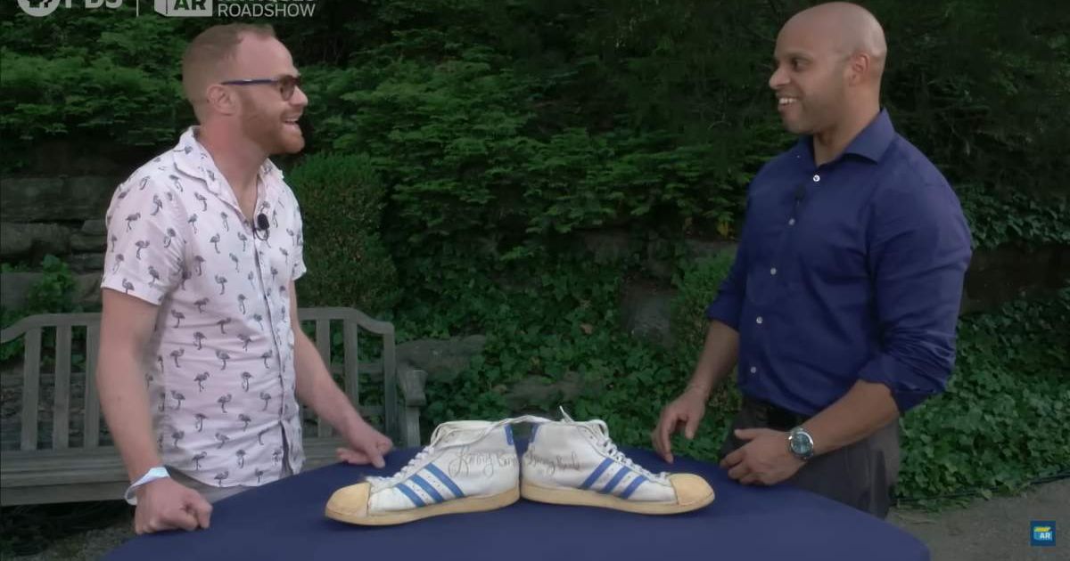 Screenshot showing the guest, the sneakers, and the expert on the show (Cover image source: YouTube | Antiques Roadshow)