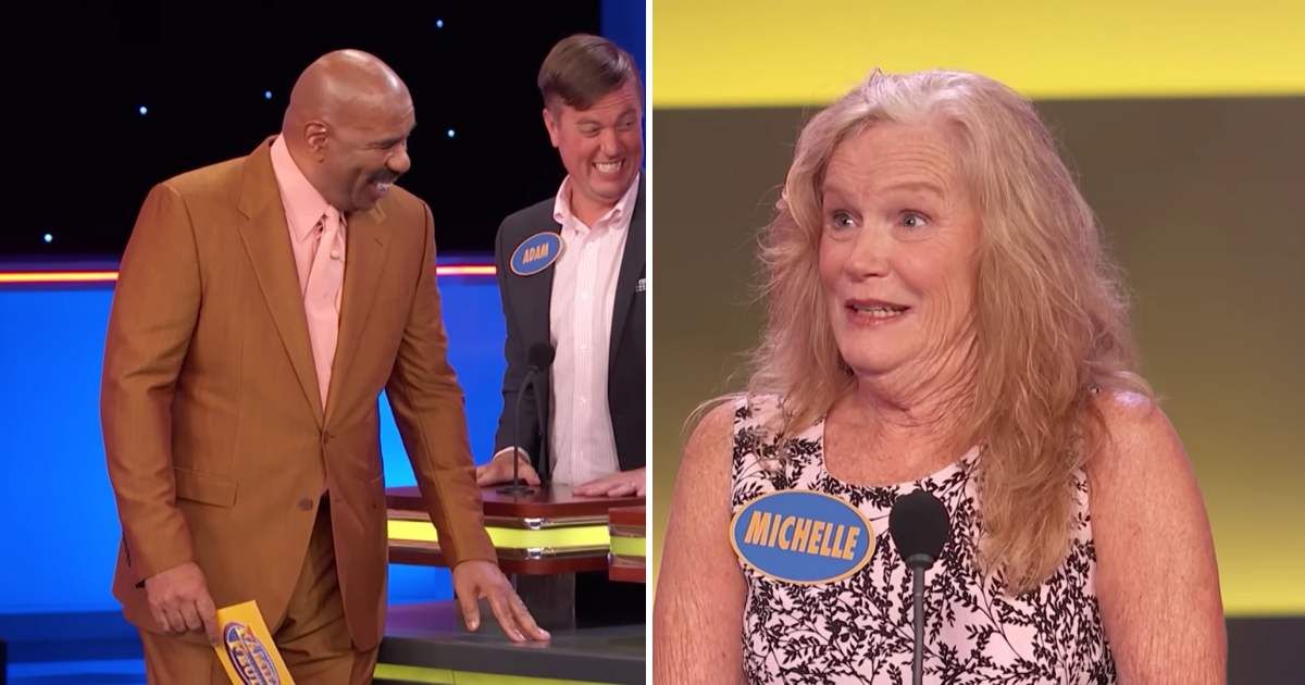 Screenshots showing Steve Harvey (L) and the contestant on "Family Feud" (Cover image source: YouTube | Family Feud)