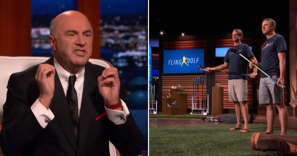 Screenshots showing Kevin O'Leary and the co-founders of FlingGolf (Cover image source: YouTube/Sony Pictures Television)