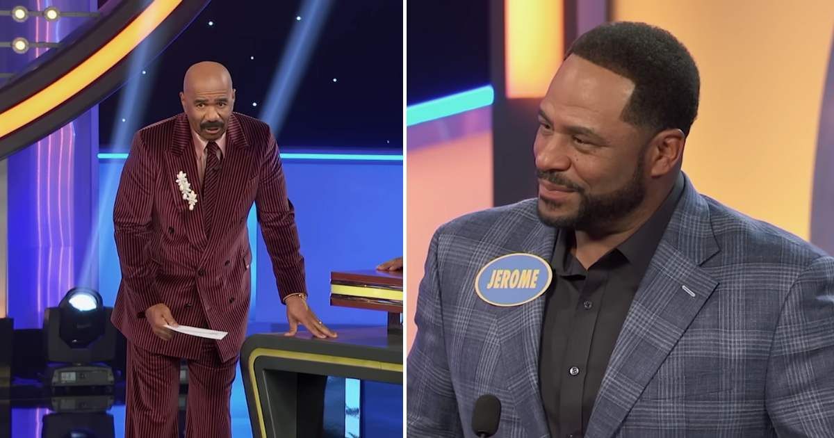 Screenshots showing Steve Harvey and the contestant on"Family Feud" (Cover image source: YouTube | Family Feud)