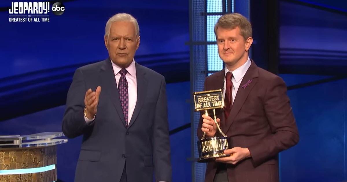 Screenshot showing Alex Trebek and Ken Jennings on Jeopardy! (Cover image source: YouTube/ABC)