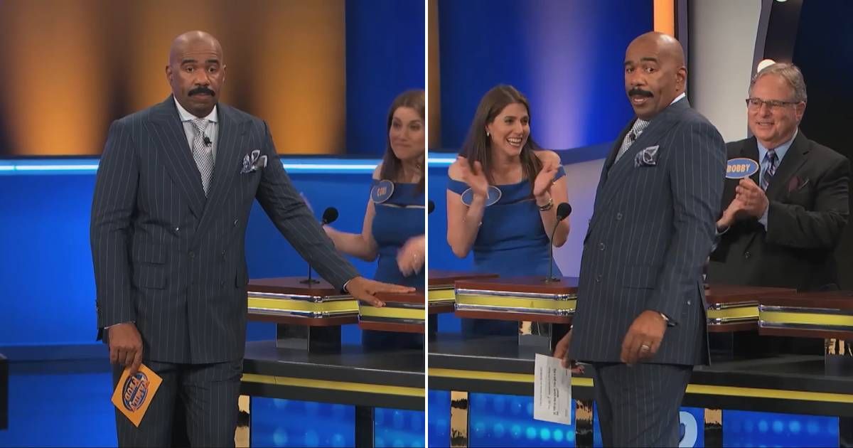 Screenshots showing Steve Harvey's reactions to some of the answers (Cover image source: YouTube | Family Feud)