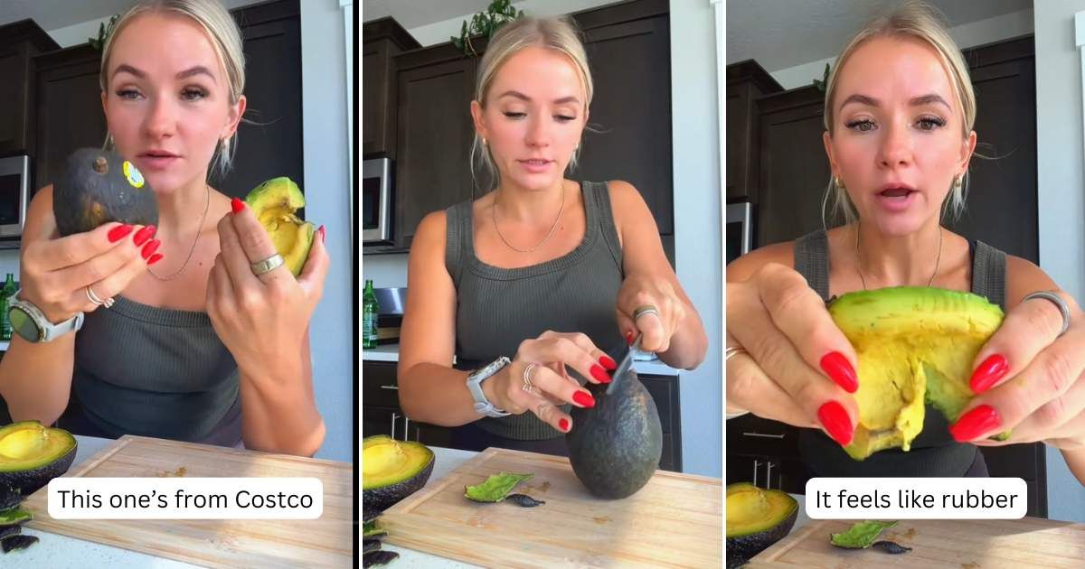 Screenshots from the creator's video showing the Costco avocado (Cover image source: TikTok/@rooted_glow_)