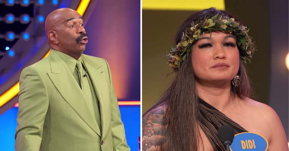 Screenshots showing Steve Harvey and the contestant on "Family Feud." (Cover Image Source: YouTube | Family Feud)