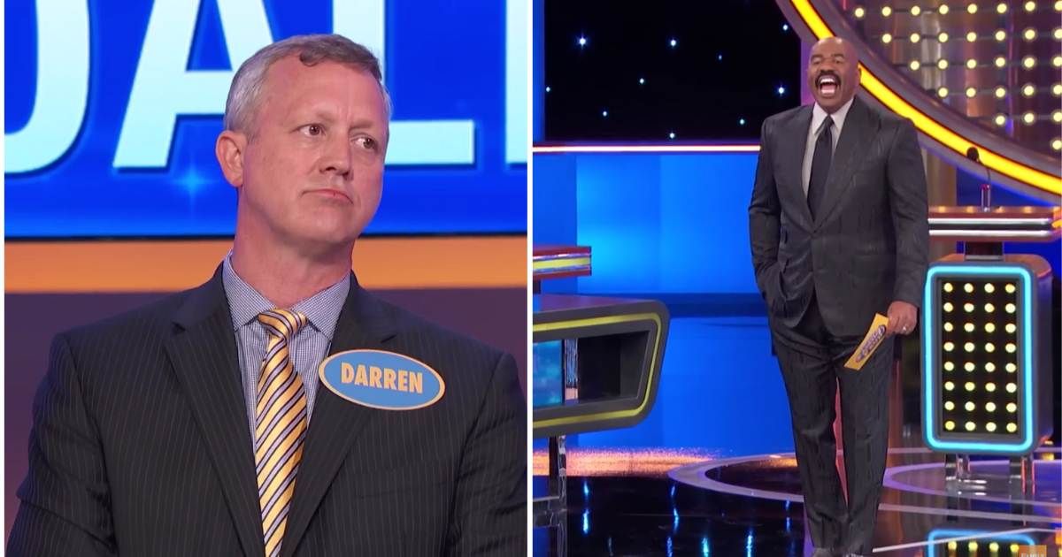 Screenshots showing the contestant and Steve Harvey on "Family Feud." (Cover Image Source: YouTube | Family Feud)