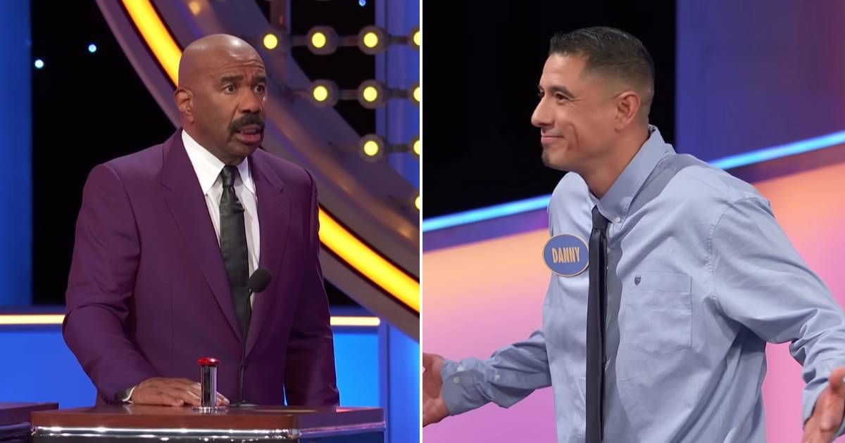 Screenshots showing Steve Harvey and the contestant on "Family Feud." (Cover Image Source: YouTube | Family Feud)
