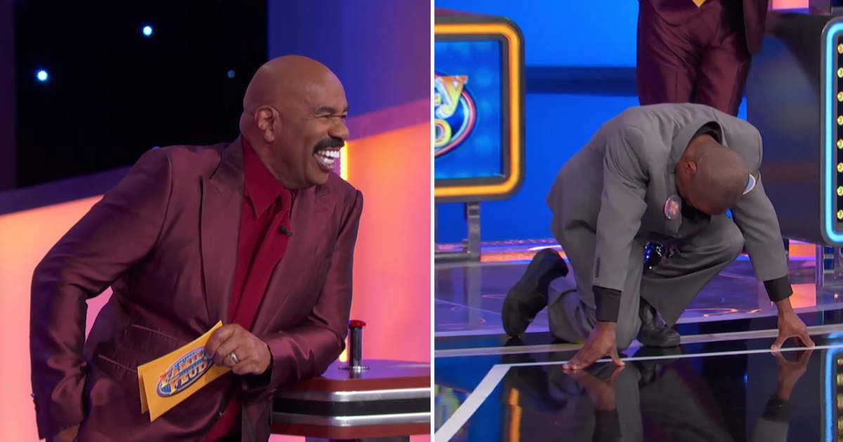 Screenshots showing Steve Harvey and the contestant on "Family Feud" (Cover Image Source: YouTube | Family Feud)