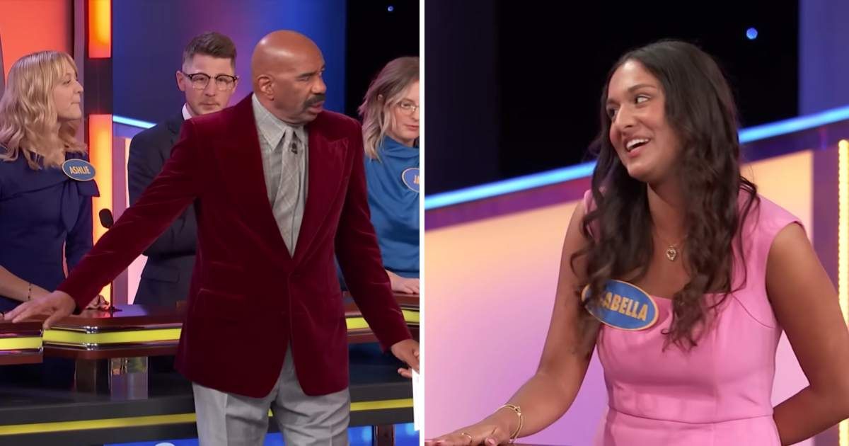 Screenshots showing Steve Harvey and the contestant on "Family Feud." (Cover Image Source: YouTube | Family Feud)