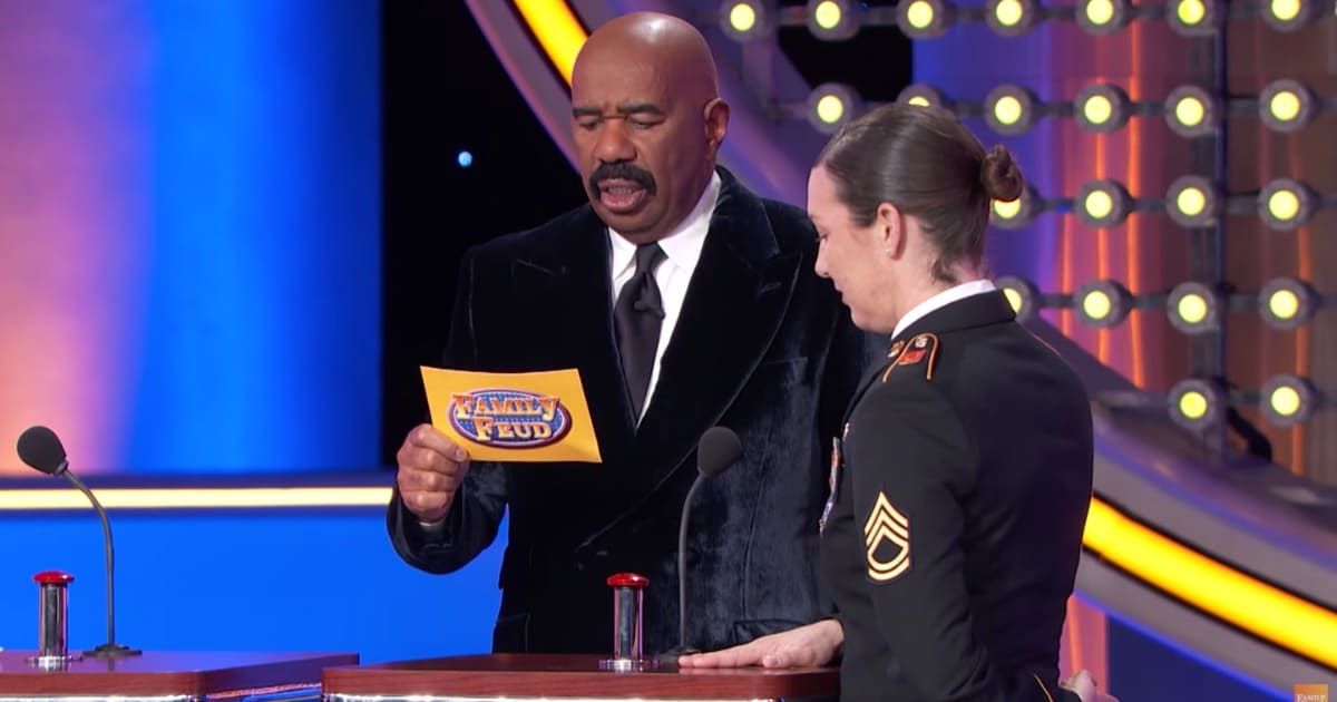 Screenshot showing Steve Harvey and the contestant on "Family Feud" (Cover Image Source: YouTube | Family Feud)