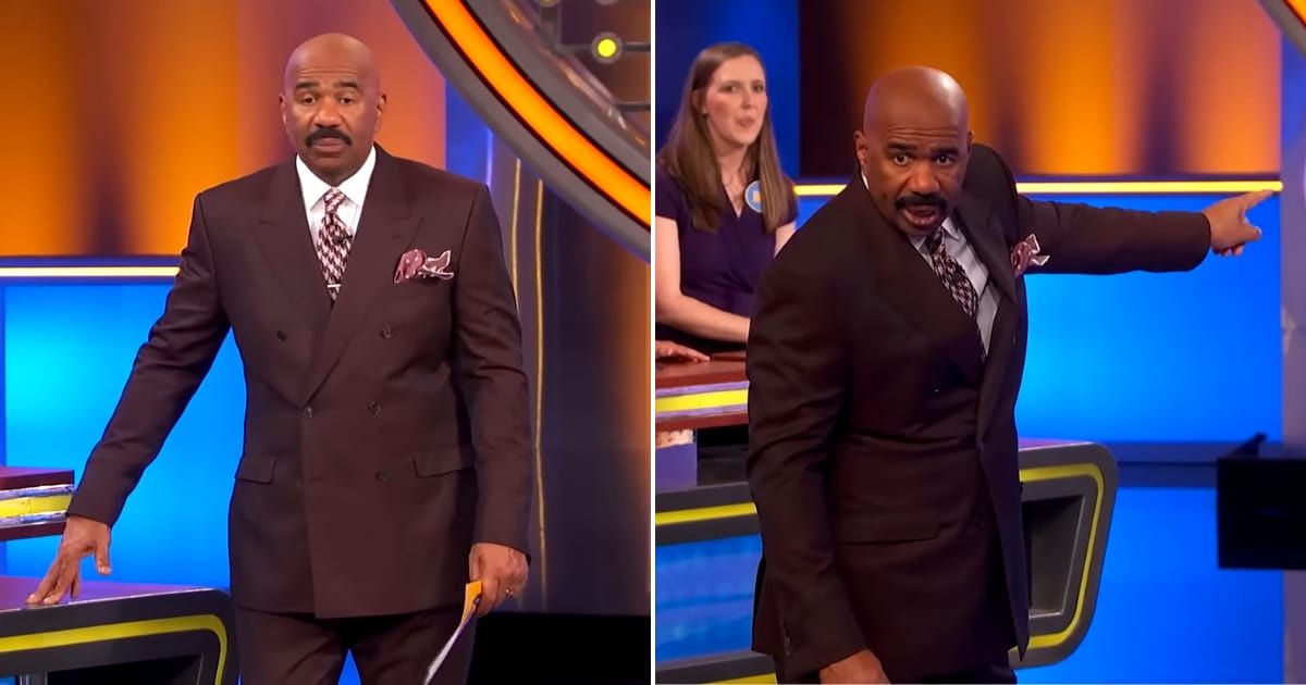 Screenshots showing Steve Harvey's reaction to the responses (Cover image source: YouTube/Family Feud)