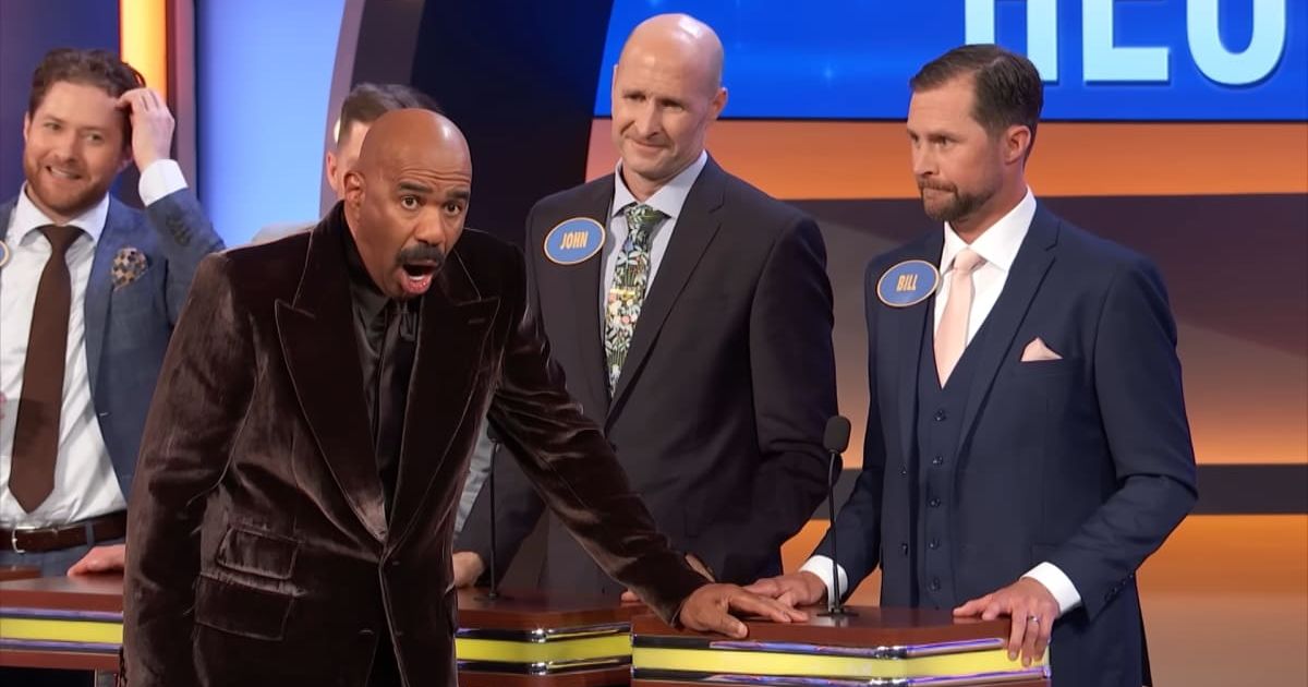 Screenshot showing Steve Harvey's reaction to one of the answers (Cover image source: YouTube/Family Feud)