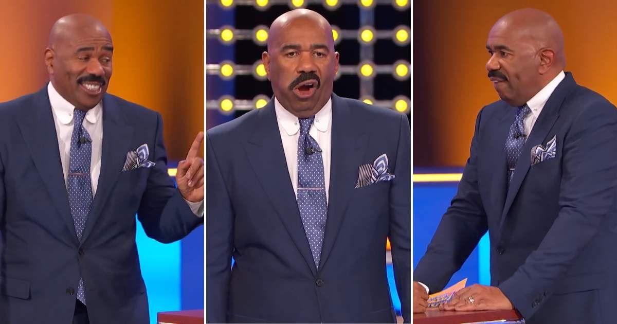Screenshots showing Steve Harvey's reactions to the responses (Cover image source: YouTube/Family Feud)