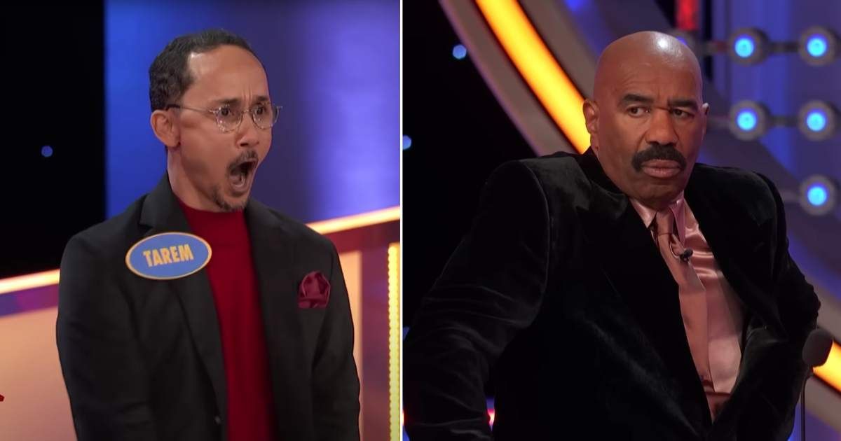 Screenshots showing the contestant and Steve Harvey on "Family Feud" (Cover Image Source: YouTube | Family Feud)