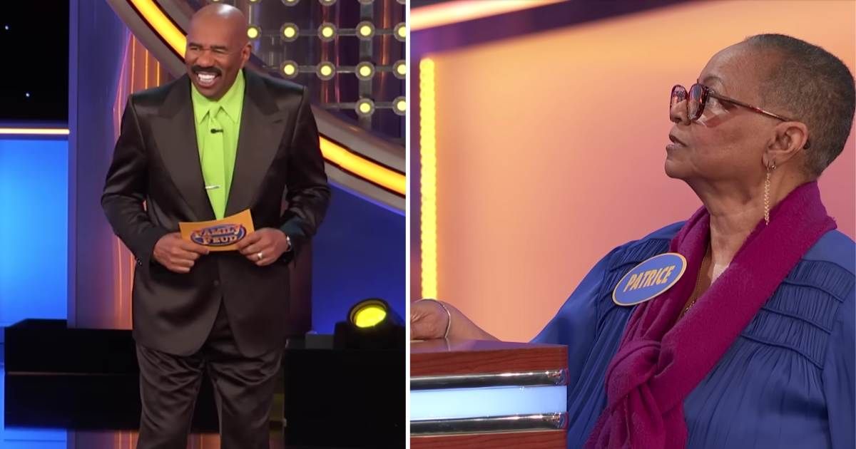 Screenshots showing Steve Harvey and the contestant on "Family Feud." (Cover Image Source: YouTube | Family Feud)