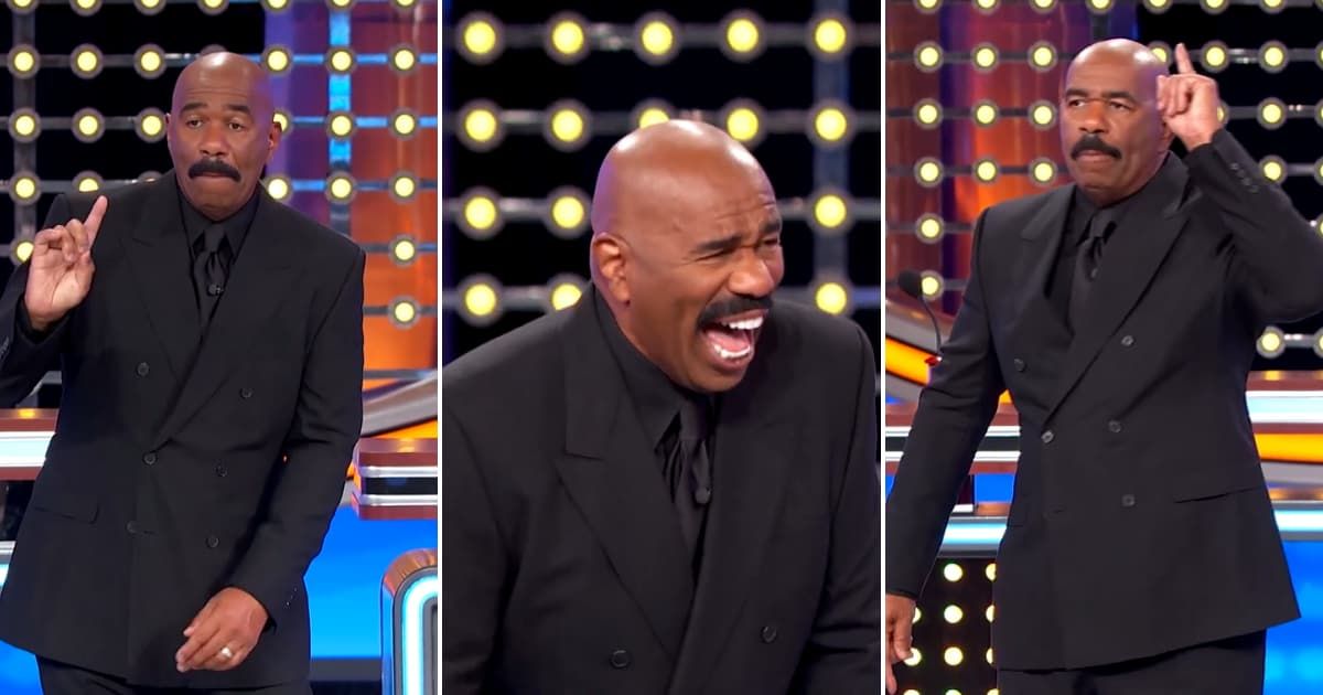Screenshots showing Harvey's reactions to the answers (Cover image source: YouTube/Family Feud)