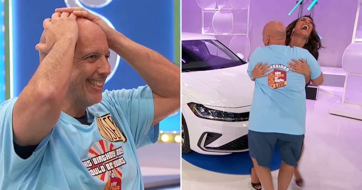 Screenshots showing the contestant and his celebration with model, Alexis Gaube (Cover image source: YouTube/The Price Is Right)
