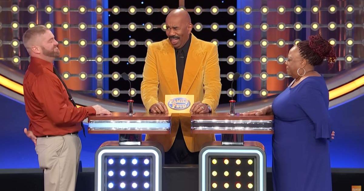 Screenshot showing Steve Harvey's reaction to the answer (Cover image source: YouTube/Family Feud)