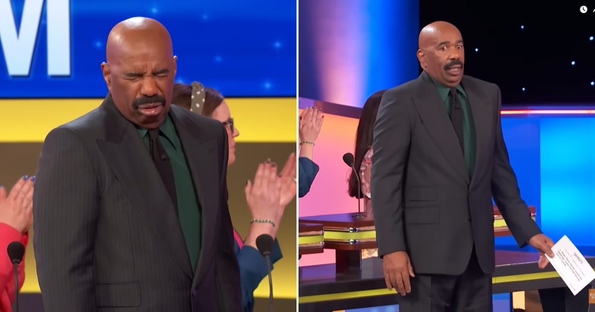 Screenshots showing Steve Harvey's reactions to the answers (Cover image source: YouTube/Family Feud)
