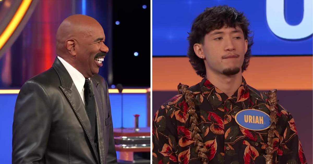 Screenshots showing Steve Harvey and the contestant on "Family Feud" (Cover Image Source: YouTube | Family Feud)