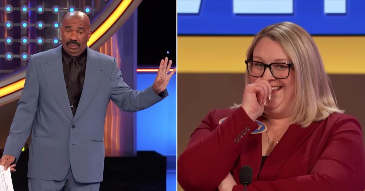 Screenshots showing Steve Harvey and the contestant on "Family Feud." (Cover Image Source: YouTube | Family Feud)