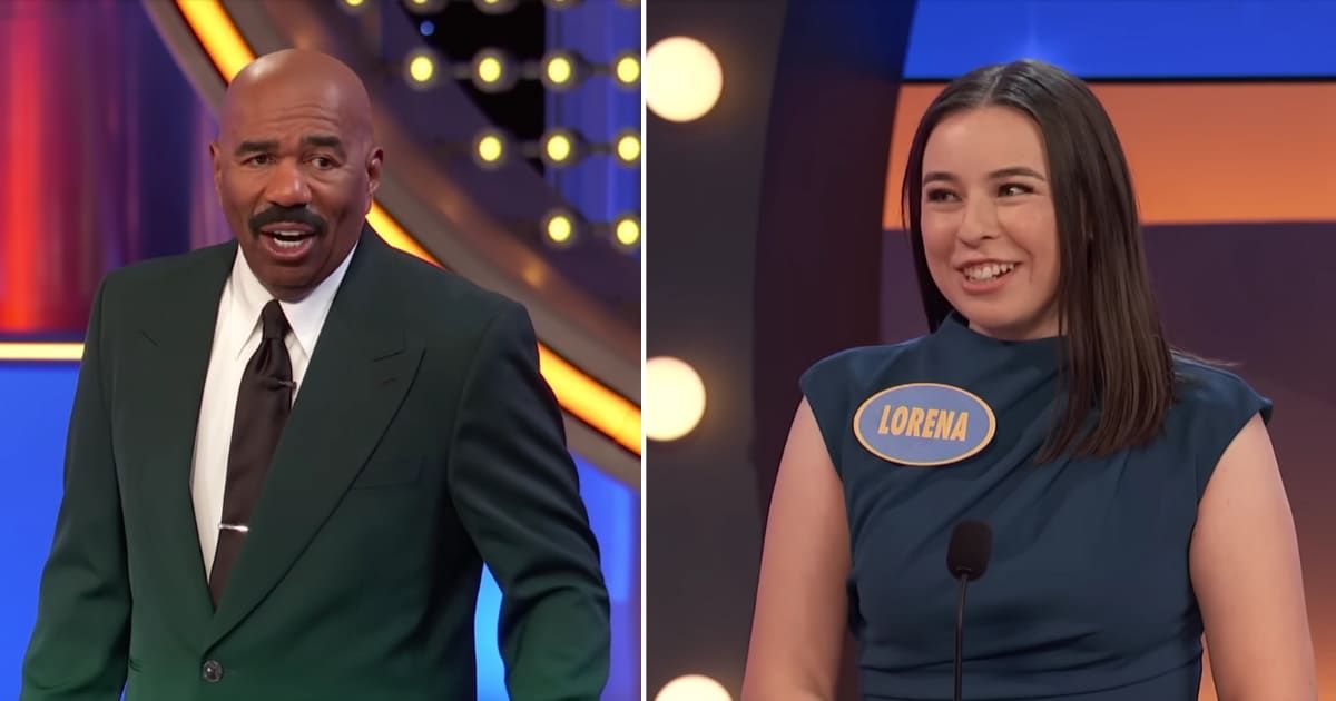 Screenshots showing Steve Harvey and the contestant on "Family Feud." (Cover Image Source: YouTube | Family Feud)
