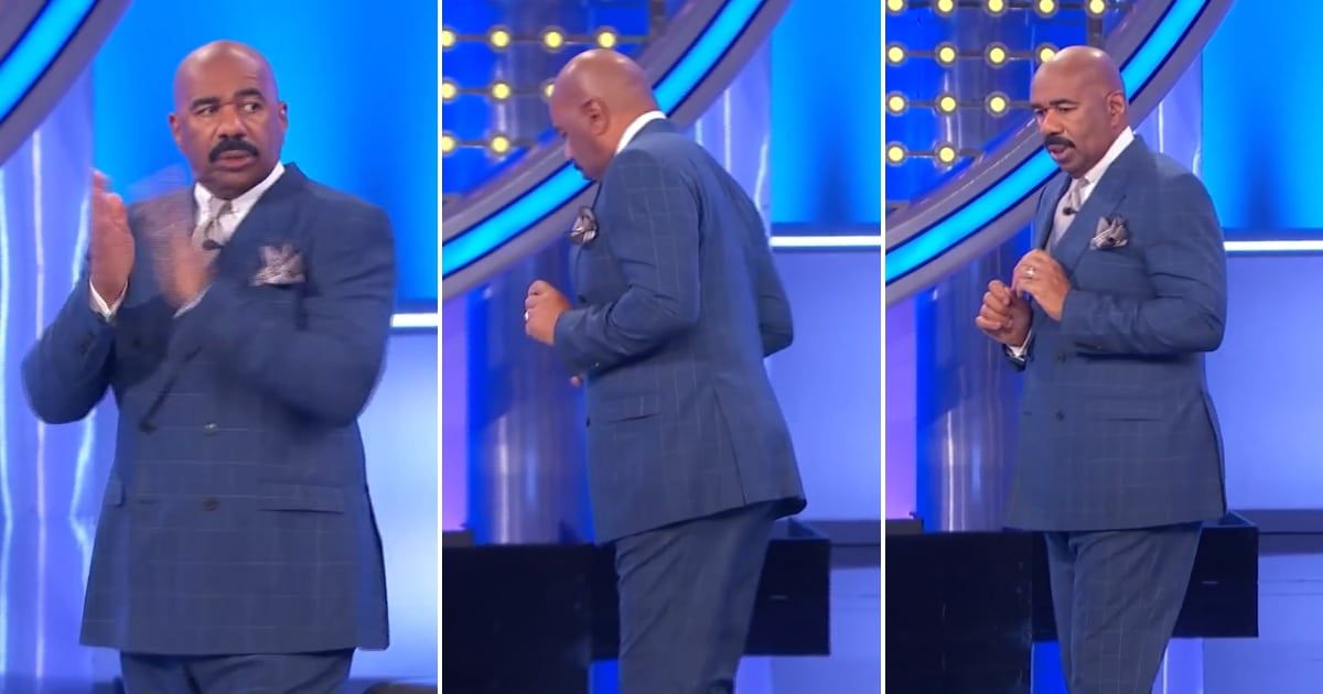 Screenshot showing Harvey dropping his cards (Cover image source: YouTube/Family Feud)