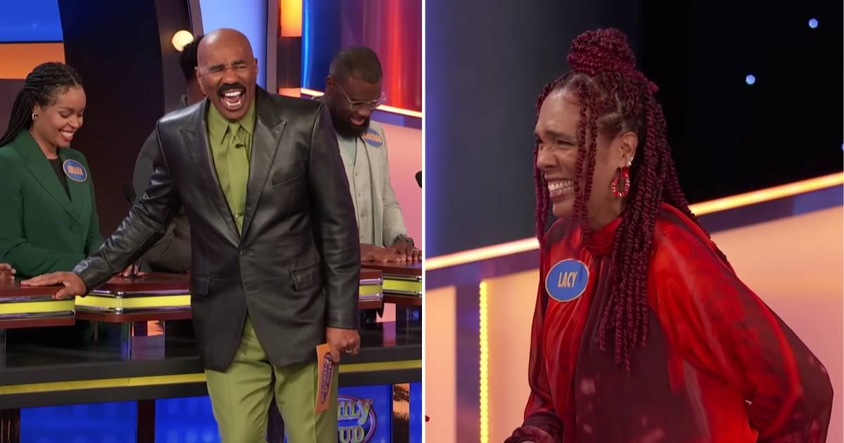 Screenshots showing Steve Harvey and the contestant on "Family Feud." (Cover Image Source: YouTube | Family Feud)