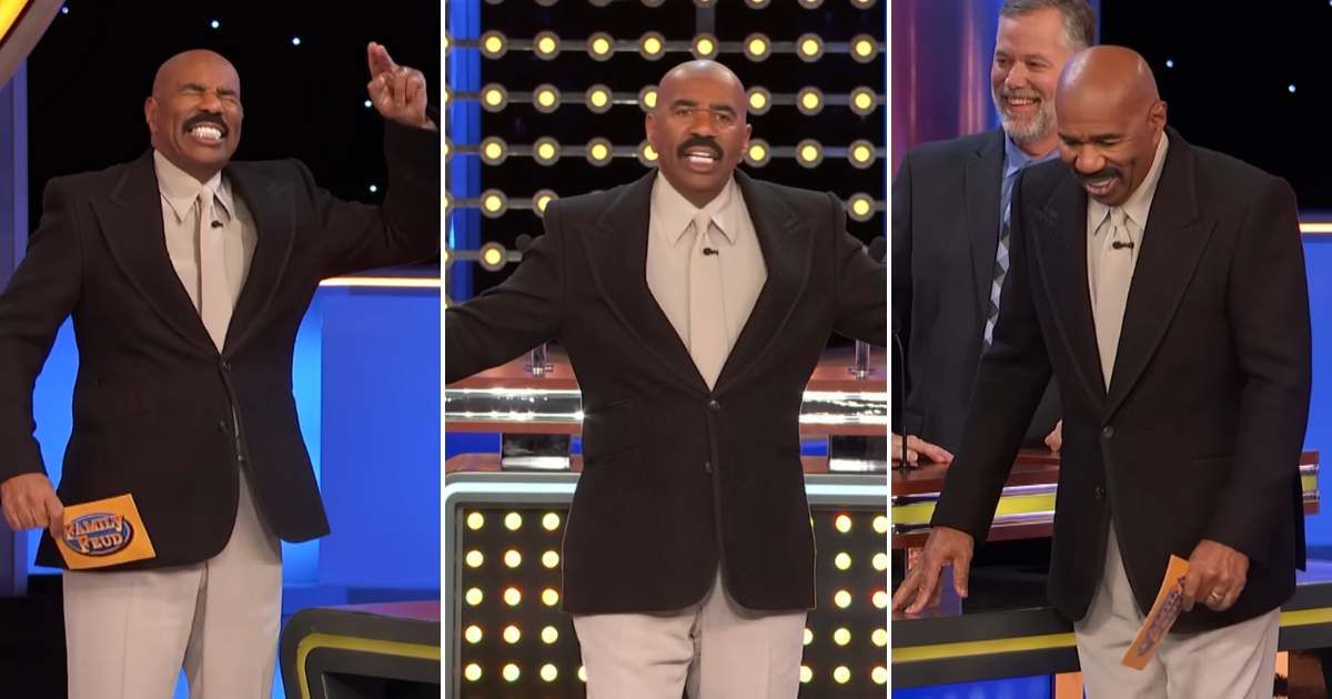 Screenshots showing Harvey's reactions to the answers (Cover image source: YouTube/Family Feud)