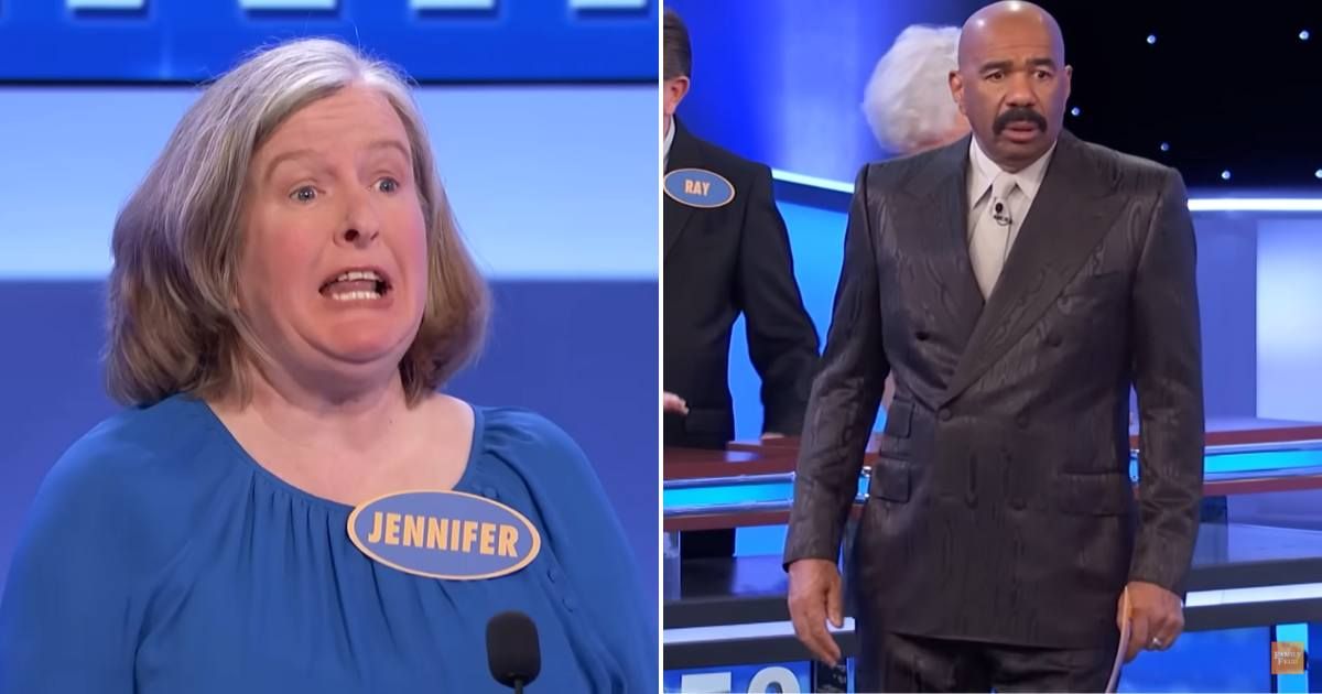 Screenshots showing the player yelling and Steve Harvey's reaction to it (Cover image source: YouTube/Family Feud)