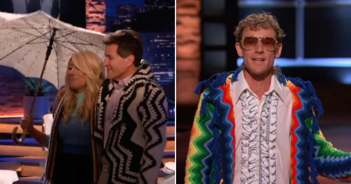 Screenshots showing the founder of  Lord Von Schmitt, and Robert Herjavec, Lori Greiner dancing (Cover image source: YouTube/Shark Tank Global)