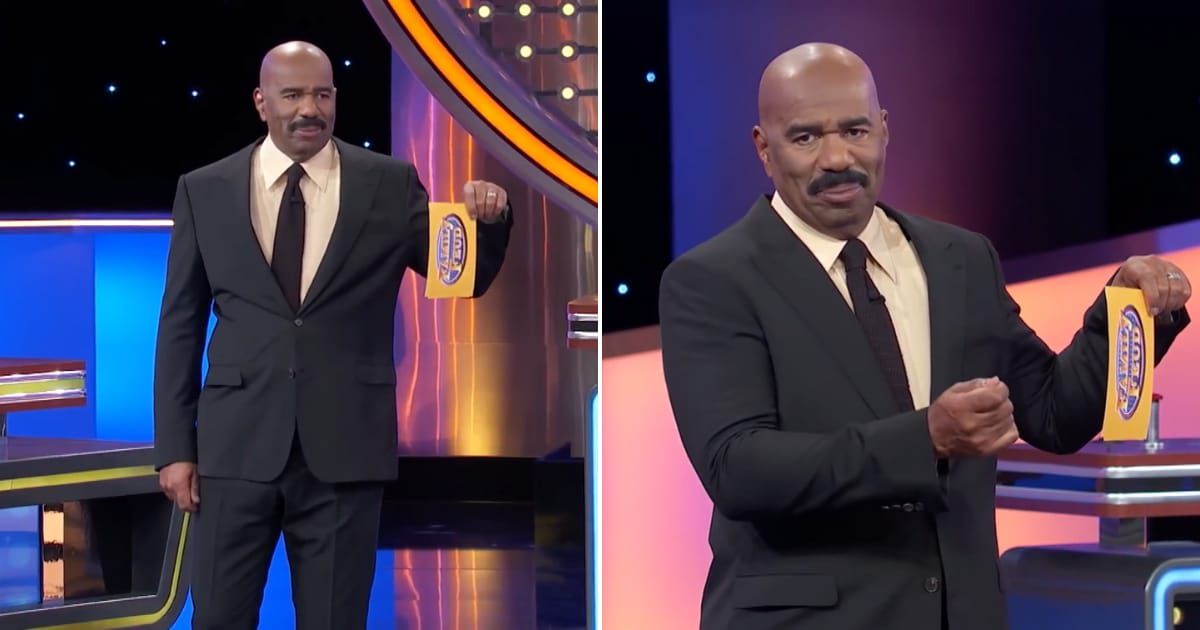 Screenshots showing Steve Harvey making the gesture (Cover image source: YouTube/Family Feud)