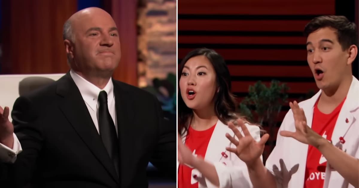 Screenshot showing Kevin O'Leary and the entrepreneurs on "Shark Tank" (Cover image source: YouTube | Shark Tank Global)