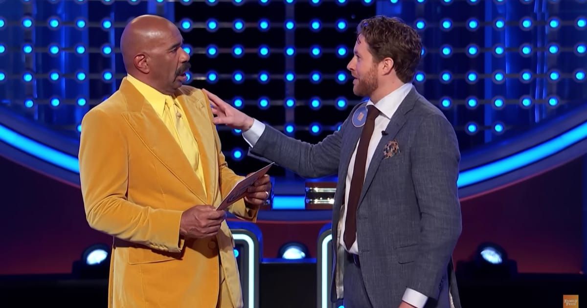 Screenshot showing Steve Harvey and the contestant on "Family Feud" (Cover image source: YouTube | Family Feud)
