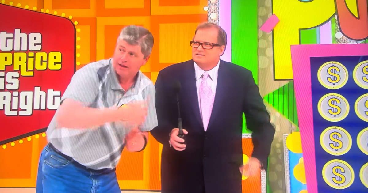 Screenshot showing the contestant and Drew Carey on "The Price is Right" (Cover image source: YouTube | Triniswagg92 Beastmode)