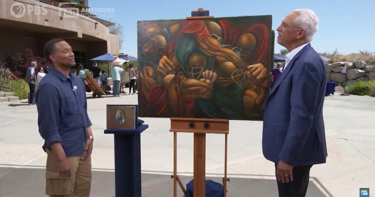 Screenshot showing the guest the painting, and the expert on the show (Cover image source: YouTube/Antiques Roadshow PBS)