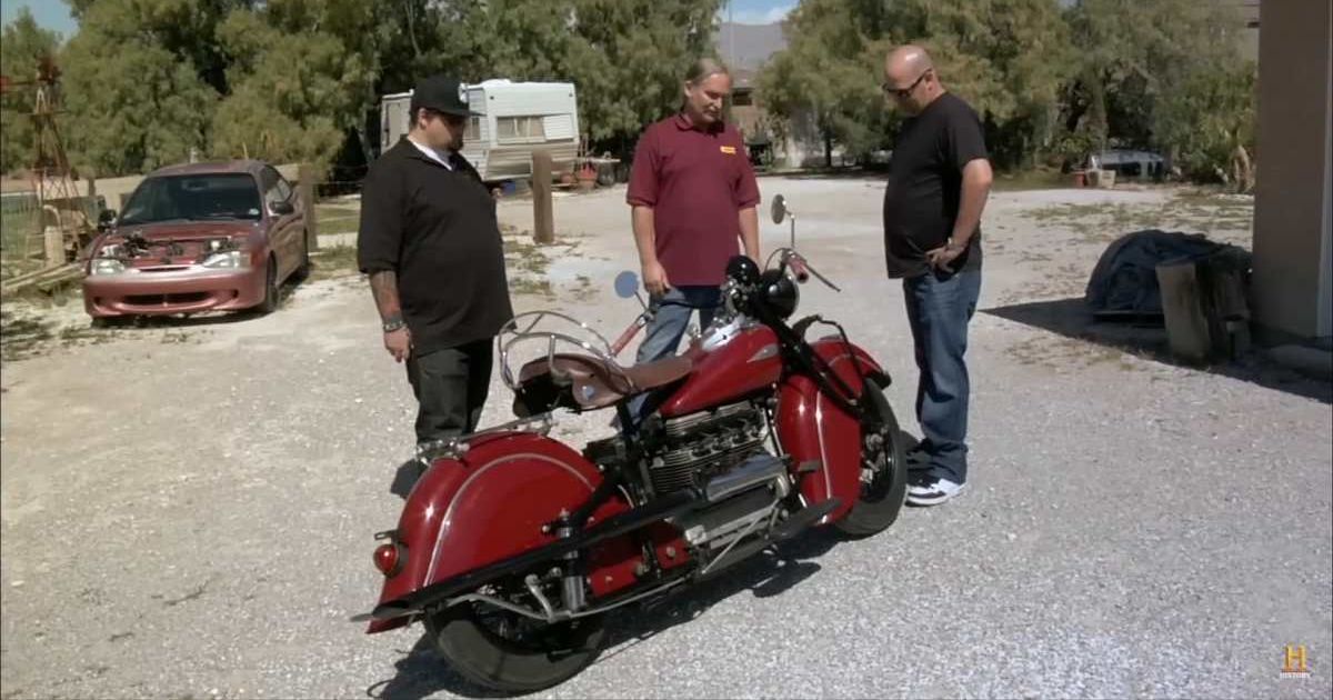 Screenshot showing Steve McQueen's bike, Chumlee, the seller, and Rick Harrison (Cover image source: YouTube/Pawn Stars)