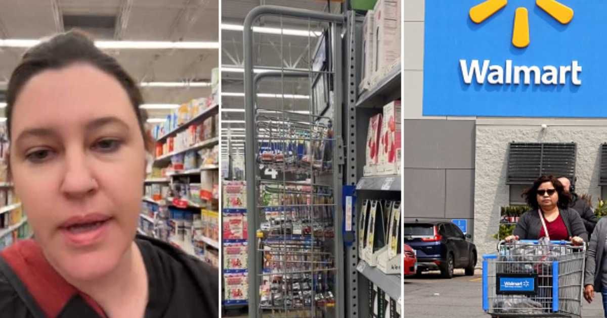 Screenshots from the video and a Walmart customer outside the store (Cover image source: TikTok | Getty Images)