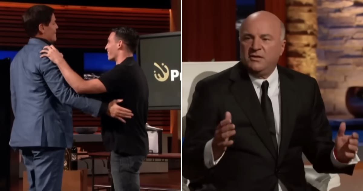 Screenshots showing Mark Cuban closing the deal and Kevin O'Leary's reaction to it (Cover image source: YouTube/Shark Tank Global)