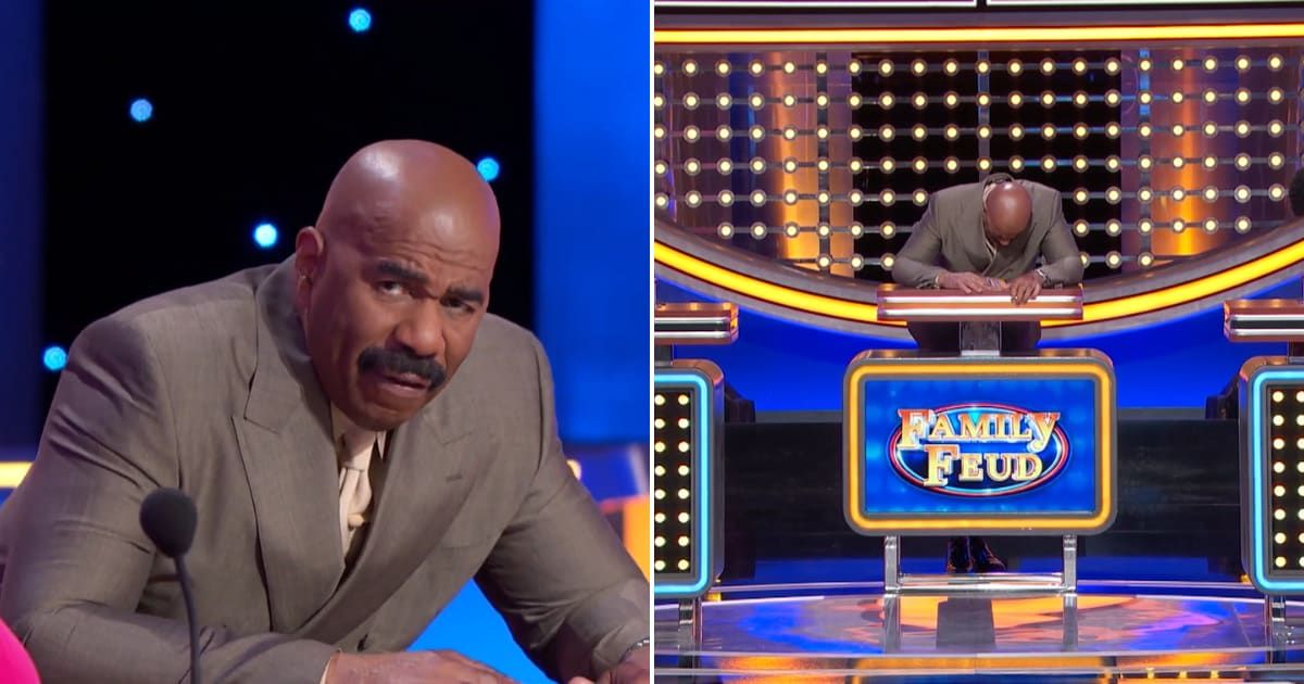 Screenshot showing Steve Harvey's reaction to the answers (Cover image source: YouTube/Family Feud)