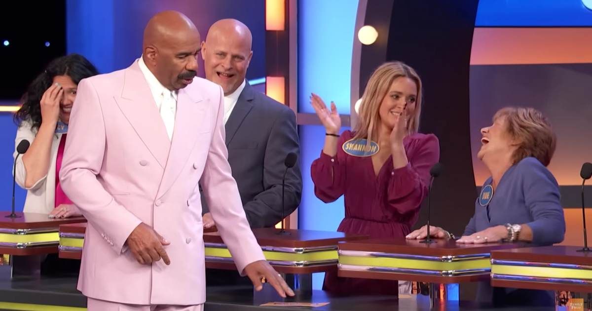 Screenshot showing Steve Harvey and the contestants on "Family Feud." (Cover Image Source: YouTube | Family Feud)