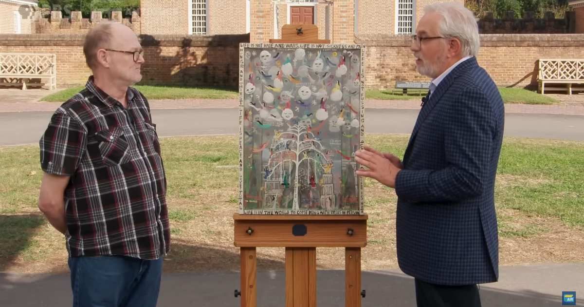 Screenshot showing the guest, the painting, and the expert on the show (Cover image source: YouTube/Antiques Roadshow PBS)