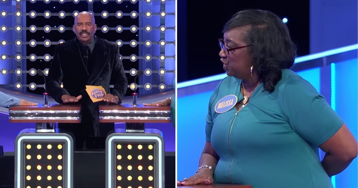 Screenshots showing Steve Harvey and the contestant on "Family Feud" (Cover Image Source: YouTube | Family Feud)
