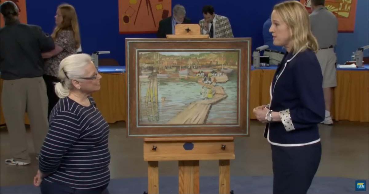 Screenshot showing the guest, the painting, and the expert on the show (Cover image source: YouTube/Antiques Roadshow PBS)