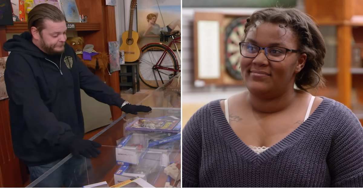 Screenshots showing Corey Harrison looking at the rare comic book, and Myia, the owner of the book (Cover image source: YouTube | Pawn Stars)
