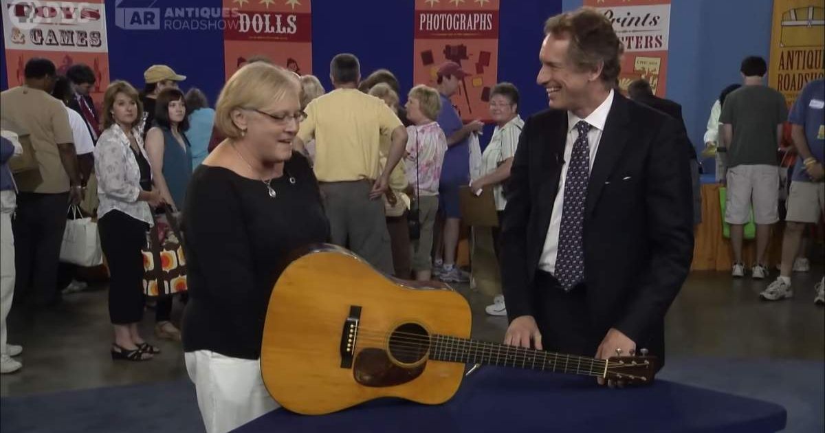 Screenshot showing the guest, the guitar, and the expert on the show (Cover image source: YouTube/Antiques Roadshow PBS)